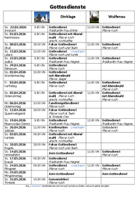 Gottesdienste 03.2052 bis 05.2026